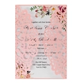 Pink laser-cut floral wedding invitation with watercolor flower inner card and ribbon - Pink
