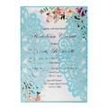 Laser cut light blue wedding invitation set with floral inner card and vine pattern - Tiffany Blue