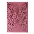 Faire-part de mariage découpé au laser avec motif rose en papier rouge foncé élégant - Rouge foncé