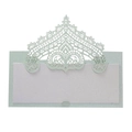 Macro detail of laser-cut lace pattern on light blue pearlescent paper place card - Sea Blue