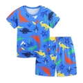 Conjunto de verano para niño en azul brillante con estampados de dinosaurios coloridos - 3Y / Estampado de Dinosaurio Azul (7017)
