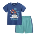 Ensemble d'été garçon en coton avec t-shirt excavatrice bleu foncé et short à rayures - 2Y(90cm) / T-Shirt Bleu Foncé et Short Turquoise