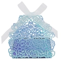 Hollow laser-cut rose gift box in iridescent blue with Just For You ribbon - Rainbow Blue