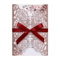 Glitter rose gold laser cut wedding invitation with elegant red ribbon and floral insert - Glitter Champagne Gold