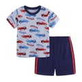 Ensemble d'été pour enfant avec t-shirt gris imprimé voiture et short bleu marine - Perle Double Couche (2296) / 2Y(90cm)