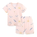 Rosa Sommer-Hausanzug für Mädchen mit Libellen-Print und weichem Baumwollstoff-Set - 3Y / Rosa Libelle (7020)