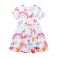 White short-sleeved girl dress featuring colorful rainbow and cartoon print - 3Y(90cm) / All-over Cartoon Print Style (1621)
