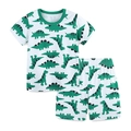 Kinder-Schlafanzug-Set mit grünen Dinosaurier-Prints auf weißem Baumwollstoff, kurzärmelig - 3Y / Cartoon Dinosaurier