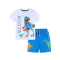 Sommer Jungen Dinosaurier Besticktes Baumwoll-T-Shirt und blaue Shorts Bekleidungsset - 2Y(90cm) / Dinosaurier-Stickerei-Farbblock-Outfit