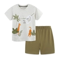 Ensemble d'été en coton pour garçons avec t-shirt gris girafe et short olive - 5Y(115cm) / Gris Chiné/Vert Olive (2297)