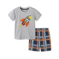 Ensemble d'été pour garçons avec t-shirt fusée et short à carreaux style décontracté - 2Y(90cm) / Applique de Fusée Grise (2089)