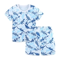 Short sleeve boy's summer pajamas set with blue dinosaur and palm tree patterns - 3Y / Dinosaur Print