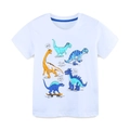 T-shirt blanc en coton pour enfants avec imprimés de dinosaures colorés et col rond bleu - T-Shirt Dinosaure Blanc (5457) / 2Y(90cm)