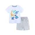 Ensemble d'été enfant avec t-shirt coton imprimé dinosaure et short gris à cordon - Ensemble Dinosaure Blanc Gris (5457+3096) / 2Y(90cm)