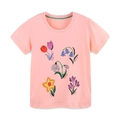 Camiseta rosa de algodón para niña con estampados de flores de dibujos animados y cuello redondo - 2Y(90cm) / Rosa