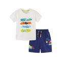 Boys summer cotton set with transport vehicle print t-shirt and navy drawstring shorts - 2Y(90cm) / Top and Shorts Set (5300+3105)