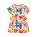 Girls short sleeve A-line dress with colorful floral print and rainbow patterns - 2Y(90cm) / Multi-color Floral Print
