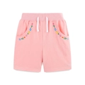 Mädchen-Baumwollshorts in Rosa mit Kordelzug und bunten Blumenstickereien am Saum - 2Y(90cm) / Rosa Blumen Bestickt Shorts