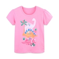 Camiseta rosa de algodón para niña con un lindo estampado colorido de dinosaurios cartoon - 2Y(90cm) / Rosa Claro Dinosaurio (5452)