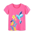 Camiseta de algodón para niña color rosa vibrante con estampado de colibrí y flores - 2Y(90cm) / Rosa Fucsia Colibrí (5458)