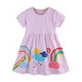 Short sleeve lavender girls princess dress with colorful rainbow and sun cartoon print - 2Y(90cm) / Lavender Purple (TJ-1462)