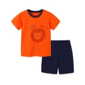Ensemble d'été pour garçon avec t-shirt lion orange et short bleu marine élastique - 2Y(90cm) / Lion Orange (2208)