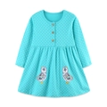 Mädchen Langarmkleid aus Baumwolle in Türkis mit weißen Punkten und Eulen-Patches - 2Y(90cm) / Seeblau