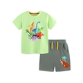Set estivo per bambini in cotone con maglietta a dinosauri verde chiaro e pantaloncini grigi - Set con Stampa Dinosauri (5421+3141)