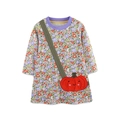 Abito a fiori maniche lunghe per bambine con borsa a zucca rossa in stile country - 2Y(90cm) / Stile Floreale Multicolore (1638)