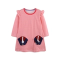 Robe rayée rouge pour fille avec poches chien en 3D et volants aux épaules - 2Y(90cm) / Rayé Rouge Blanc (1640)