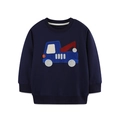 Navy blue boys long sleeve sweatshirt with blue crane embroidery and ribbed cuffs - 2Y(90cm) / Navy Blue (8309)