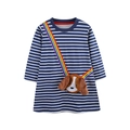 Robe rayée à manches longues pour filles avec bandoulière arc-en-ciel et poche chien - 2Y(90cm) / Bleu Marine Rayé Blanc (1636)