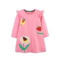 Abito rosa a maniche lunghe per bambine con ricami floreali e dettagli con volant - 2Y(90cm) / Rosa (1655)