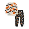 Set pigiama Halloween da bambino con stampa di zucca e motivi grafici spaventosi - Beige E Nero (8152+3086) / 2Y(90)