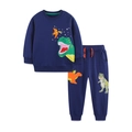 Completo blu navy per bambini con felpa dinosauro ricamata e pantaloni in cotone abbinati - 2Y / Completo con Applique di Dinosauro (8224+3115)