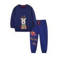 Tuta natalizia per bambini con felpa ricamata renna e pantaloni sportivi blu scuro - 2Y(90) / Blu Scuro (8219+3079)