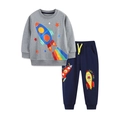 Ensemble garçon sweat gris imprimé fusée et pantalon de jogging bleu marine assorti - Haut Gris et Pantalon Bleu Marine / 2Y(90)