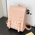 Sac à dos en cuir rose vintage avec boucles dorées et motifs d'ours pour femme - Rose