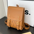 Sac à dos vintage marron avec imprimé ours universitaire et boucles dorées chic - Marron