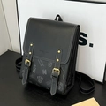 Sac à dos en cuir noir imprimé ours en peluche avec boucles dorées et rabat élégant - Noir