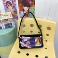 Detail of black ita bag with pink buckle straps and transparent window for badges - Black & Pink