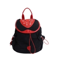 Sac à dos fraise noir et rouge pour filles avec pois et visage mignon animé - Motif Fraise / Noir