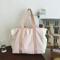 Pink and yellow large-capacity drawstring tote bag with wide fabric shoulder strap - Pink and Yellow