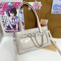 Sac ita japonais gris clair avec fenêtre PVC transparente et boucles coeur en métal - Gris