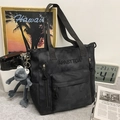 Sac fourre-tout noir en nylon avec poches multiples et porte-clés grenouille - Avec Pendentif / Noir