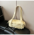 Elegante borsa a cuscino giallo crema in pelle PU con zip metalliche e occhielli - Giallo