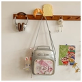 Silver PU leather ita bag with clear window and plush bunny charm on a wooden hook - Silver