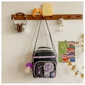 Detailed view of black and purple Ita Bag with transparent PVC window for anime badges - Purple