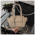 Bolso cubo beige de moda con textura litchi y correa de hombro ajustable para mujer - Caqui