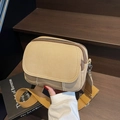 Khaki canvas crossbodytas met dubbele rits en brede geweven riem voor dagelijks gebruik - Khaki